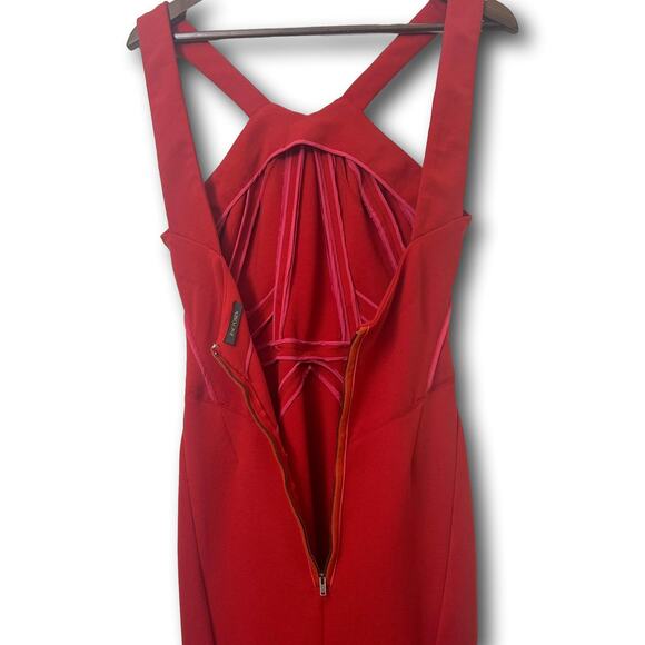 Zac Posen Womens Midi Cocktail & Party Dress XS V-Neck Red Halter Dress - Picture 14 of 16
